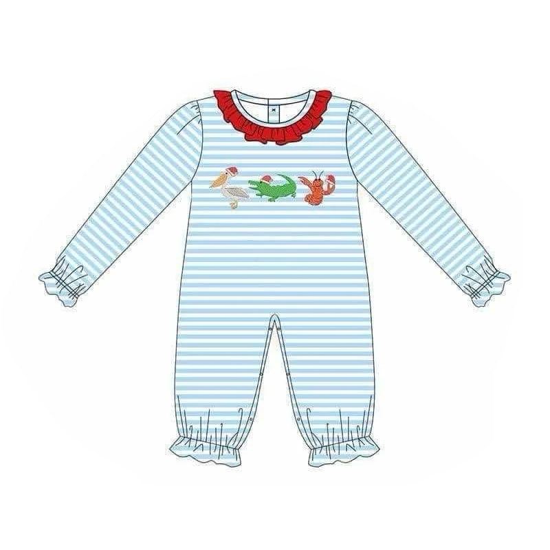 Preorder LR1849 Bird Crocodile lobster Red lace Blue striped long-sleeved onesie