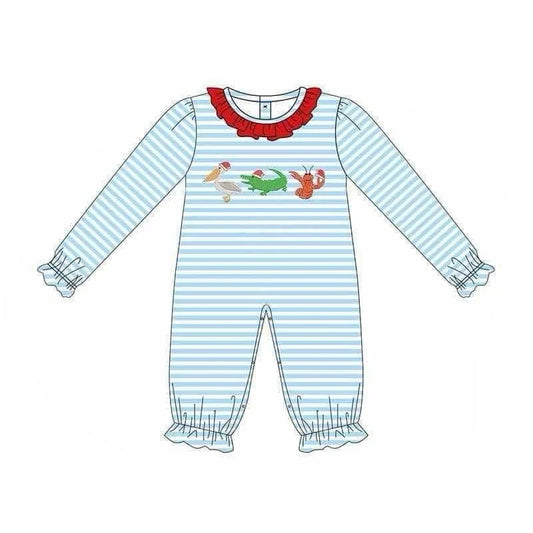 Preorder LR1849 Bird Crocodile lobster Red lace Blue striped long-sleeved onesie