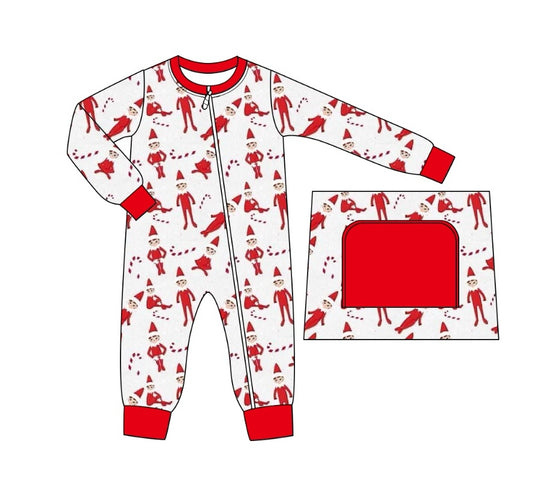 Preorder LR1852 Christmas Elf Crutch red zip-up long-sleeved onesie