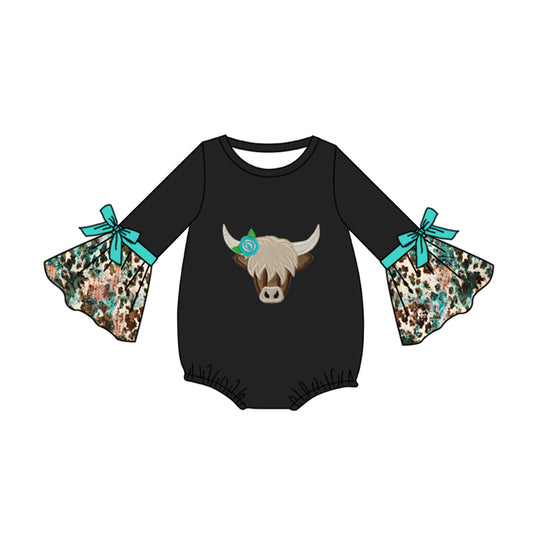 Preorder LR1854 Alpine bull head black long-sleeved onesie with ink print