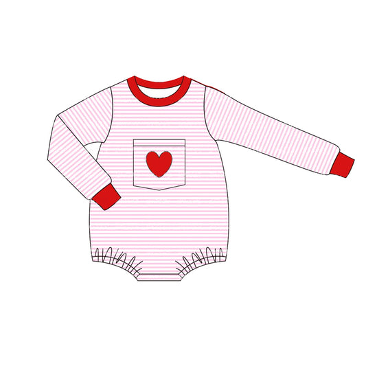 Preorder LR1855 Red heart pink striped pocket long-sleeved onesie