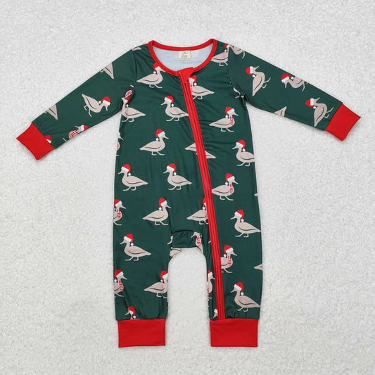 LR1861 Christmas Bamboo Pajamas Duck Green Zip-up Long-Sleeved Boys Romper RTS 202509