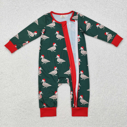 LR1861 Christmas Bamboo Pajamas Duck Green Zip-up Long-Sleeved Boys Romper RTS 202509