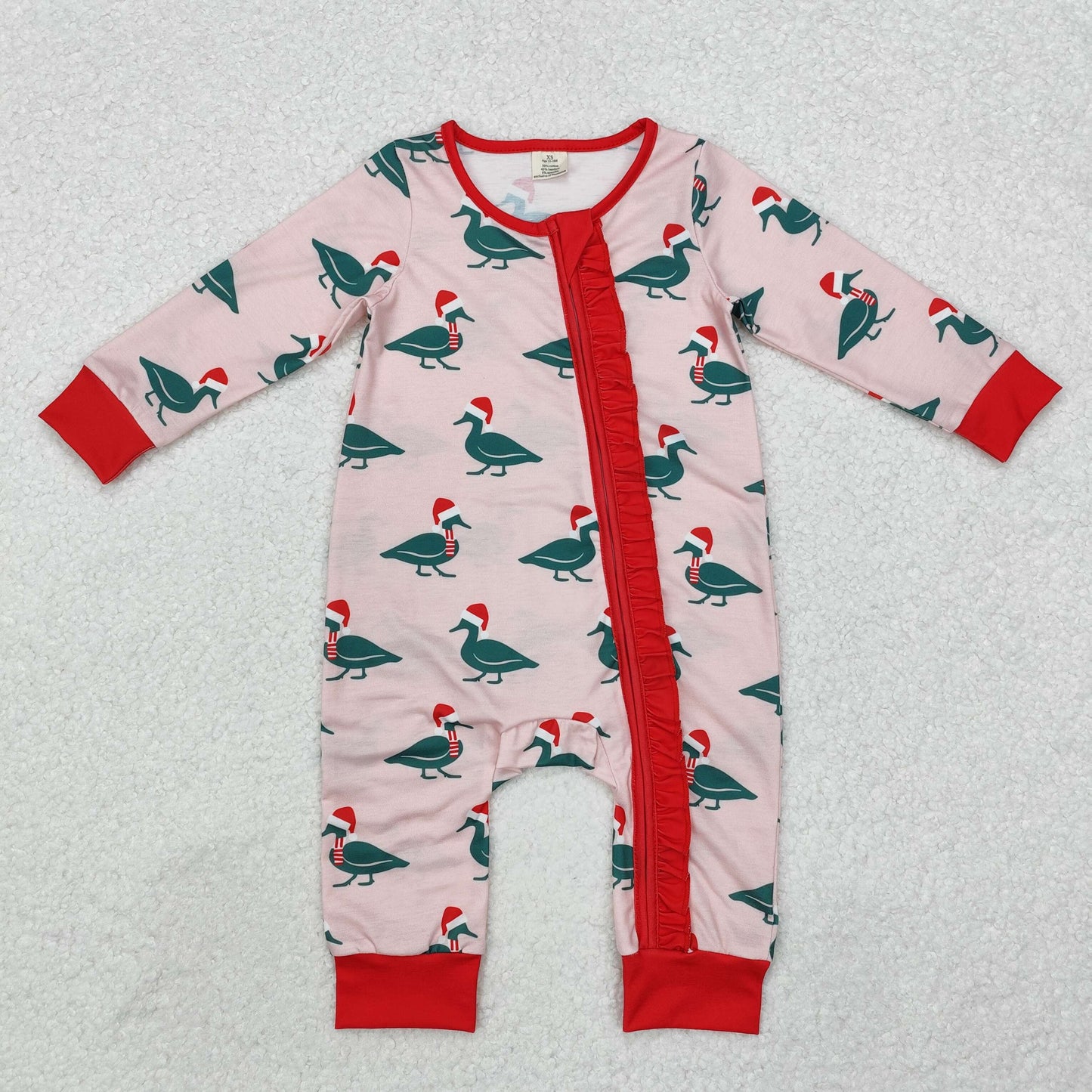 LR1862 Christmas Bamboo Pajamas Hat Duck Red Zipper Long-Sleeved Boys Romper RTS 202509