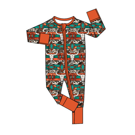 Preorder LR1869 Alpine bull head geometry orange brown zipper long-sleeved onesie