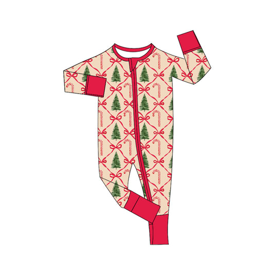 Preorder LR1872 Christmas tree crutch bow pattern zipper long-sleeved onesie