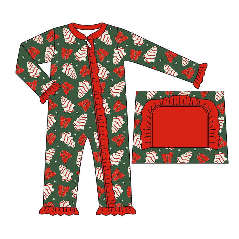 Preorder LR1873 Christmas cookie bow pattern red green zipper long-sleeved onesie