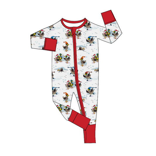 Preorder LR1874 Christmas skating duck zipper long-sleeved onesie