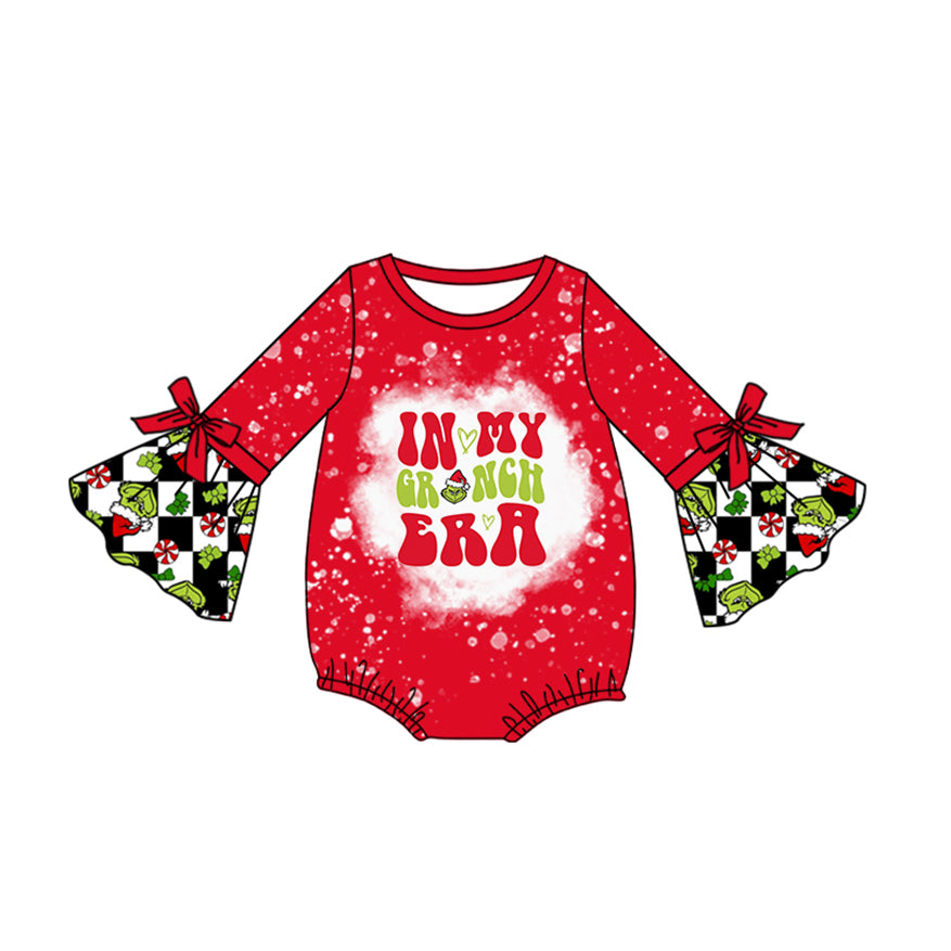 Preorder LR1876 grinch era red plaid lace long-sleeved onesie