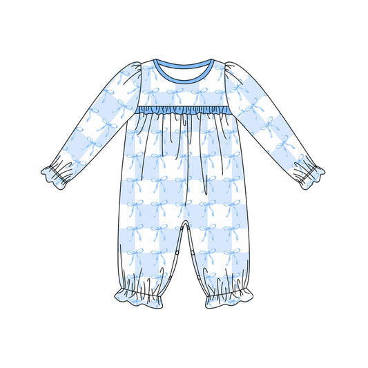 Preorder LR1877 Blue lace long-sleeved onesie with bow pattern