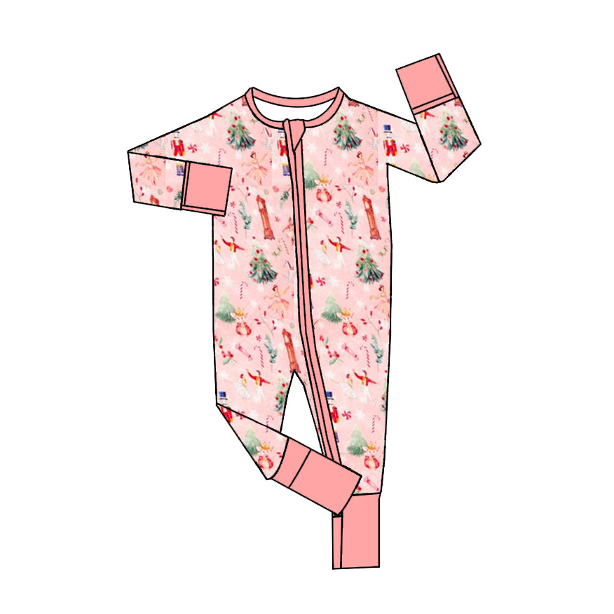 Preorder LR1878 Christmas nutcracker pink zip-up long-sleeved onesie