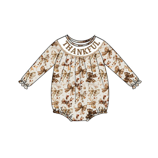 Preorder LR1879 thankful bow pattern long sleeve onesie