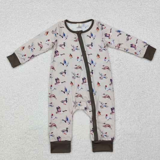 LR1880 Bamboo Pajamas Duck Hunting Army Green Zipper Long-Sleeved Boys Romper RTS 202509