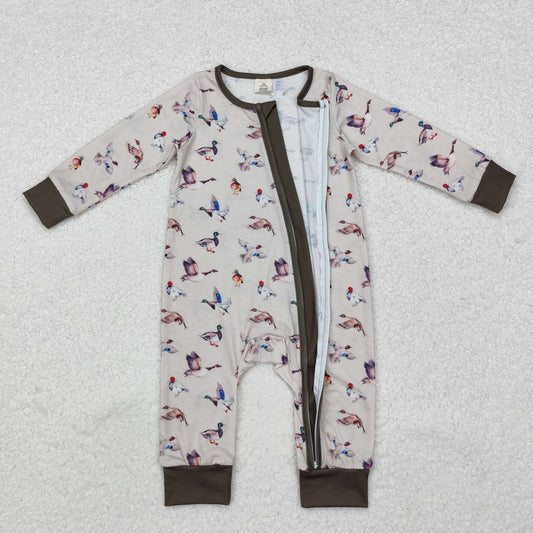 LR1880 Bamboo Pajamas Duck Hunting Army Green Zipper Long-Sleeved Boys Romper RTS 202509