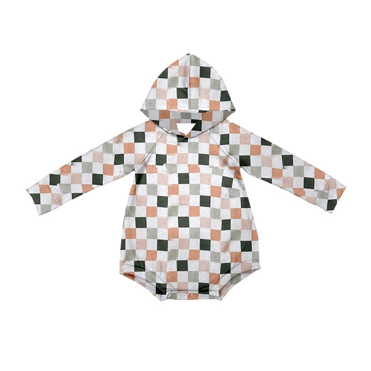 Preorder LR1881 Colorful plaid hooded long-sleeved onesie