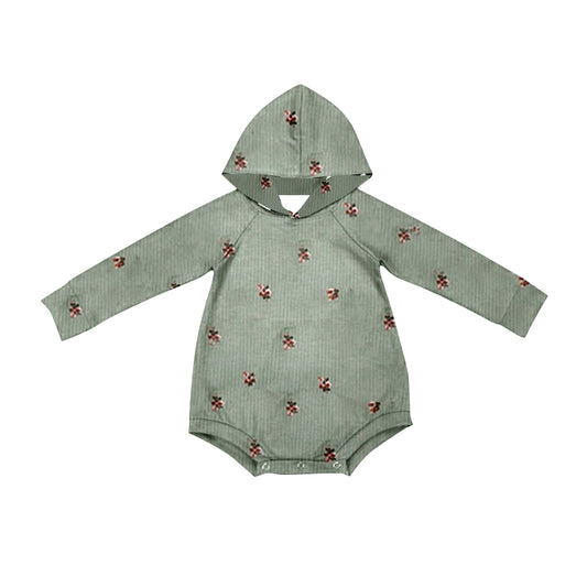 Preorder LR1884 Flower green hooded long sleeve onesie high quality wholesale