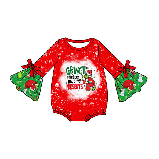 Preorder LR1893 grinch letters red long sleeve onesies high quality wholesale