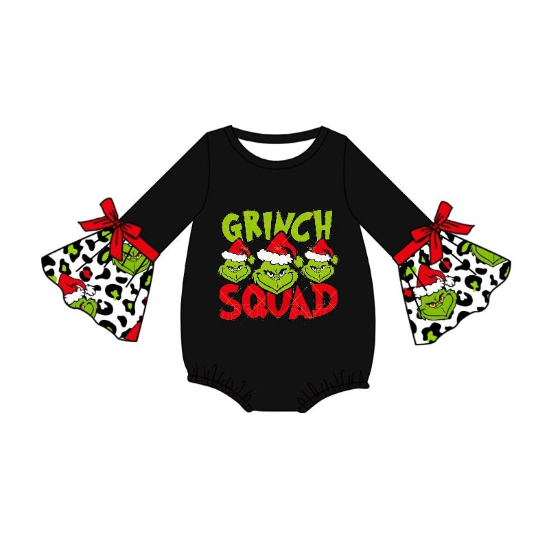 Preorder LR1894 grinch leopard print black long sleeve onesie high quality wholesale