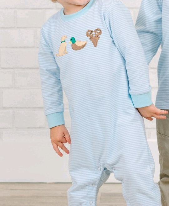 Preorder LR1895 Puppy Duck Elk Blue striped long sleeve onesie High quality