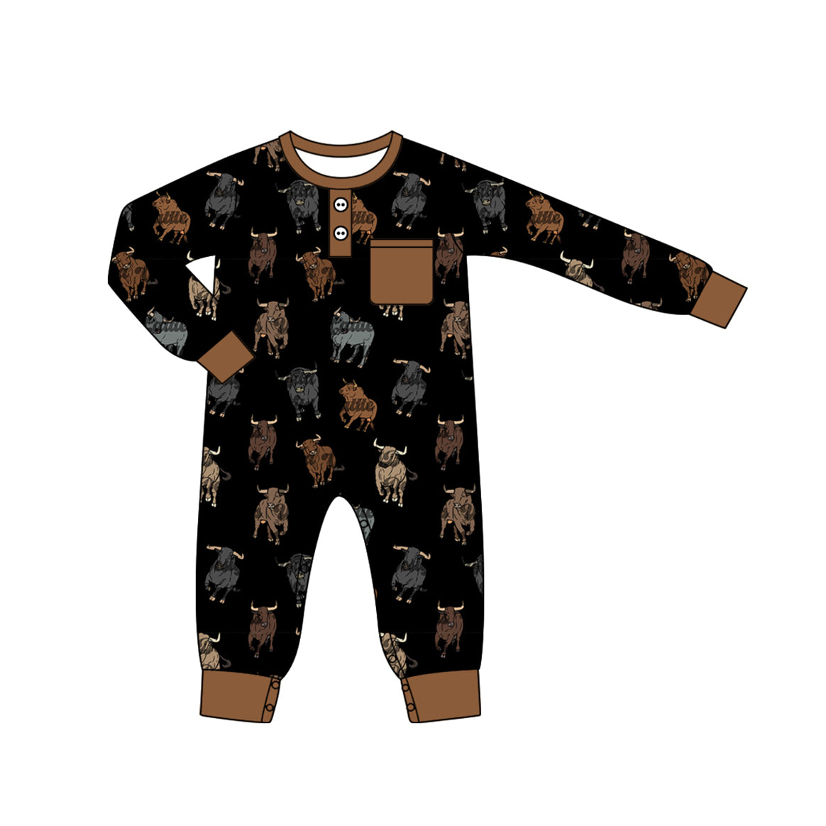 Preorder LR1902 Brown black long-sleeved onesie with cow pocket