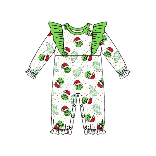 Preorder LR1906 grinch Christmas Tree Green lace white long-sleeved onesie