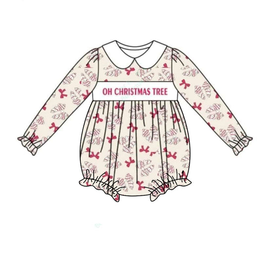 Preorder LR1907 oh christmas tree long-sleeved beige onesie with doll neck and bow pattern