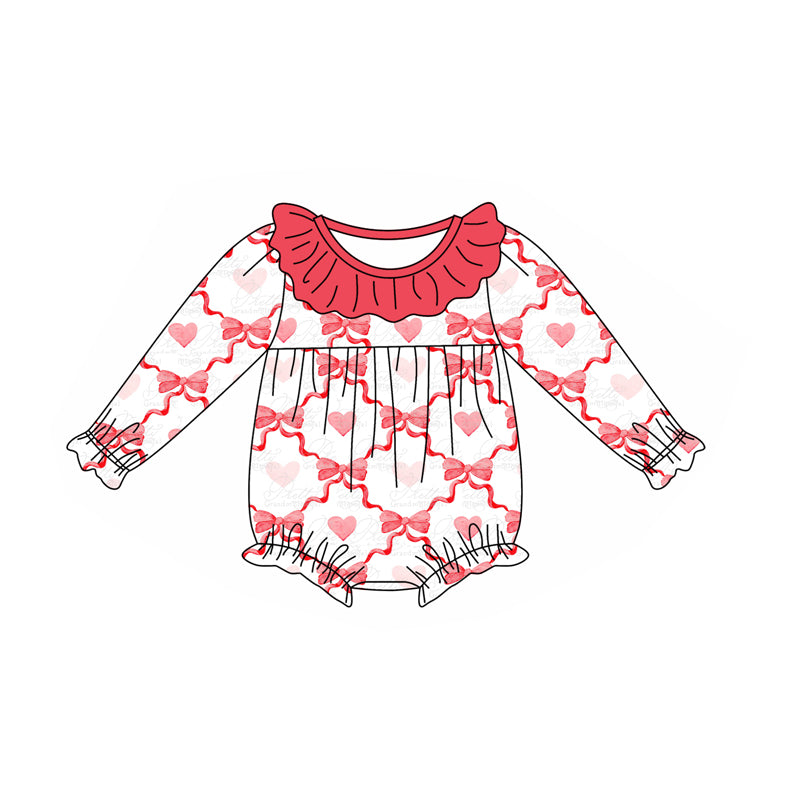 Preorder LR1908 Love bow pattern Red lace White long-sleeved onesie