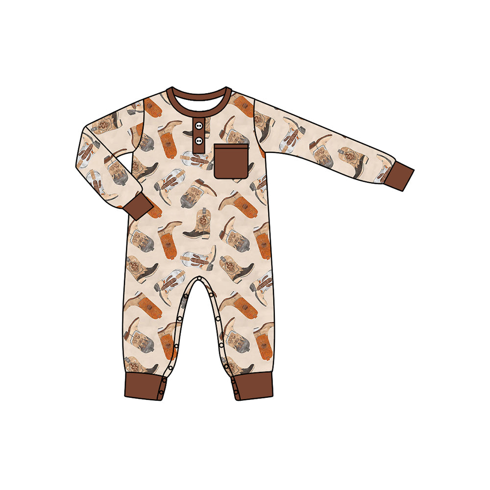 Preorder LR1912 Boots Brown pocket long sleeve onesie High quality