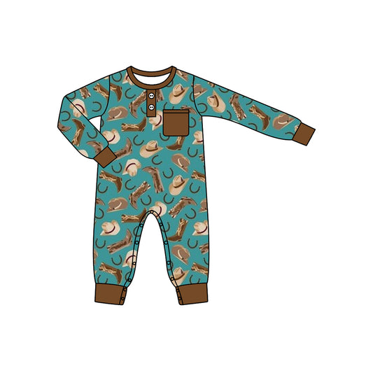 Preorder LR1913 Cowboy hat boots Brown pocket long sleeve onesie High quality