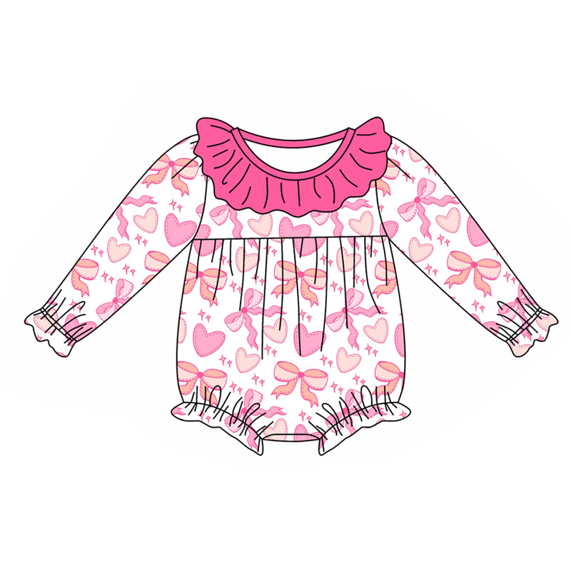 Preorder LR1915 Love bow pattern Pink lace White long sleeve onesie High quality