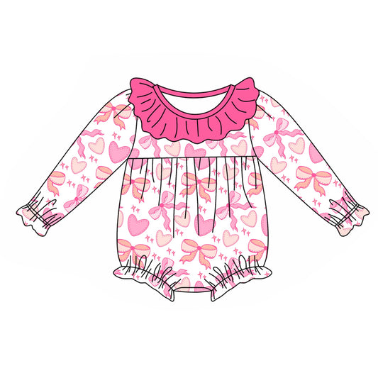 Preorder LR1915 Love bow pattern Pink lace White long sleeve onesie High quality