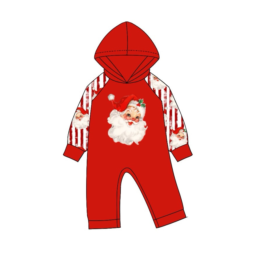 Preorder LR1919 Santa striped red hooded long sleeve onesie High quality