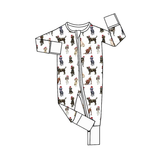 Preorder LR1920 Christmas puppy white zipper long sleeve onesie high quality