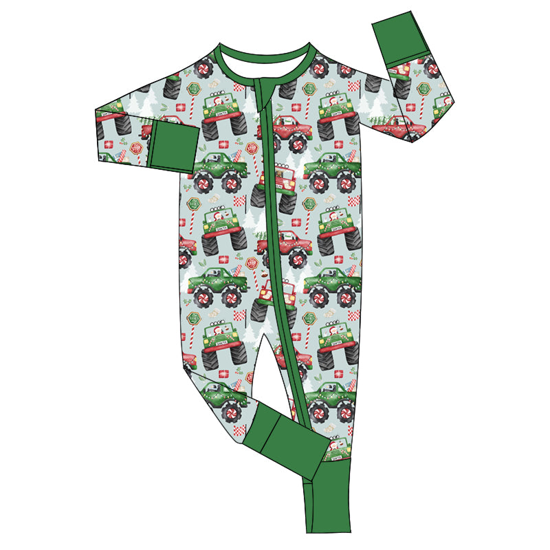 Preorder LR1923 Christmas red and green truck zipper long-sleeved onesie