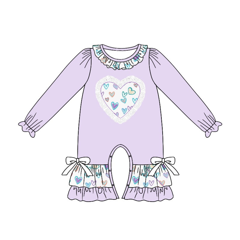 Preorder LR1928 Lace heart purple and white long-sleeved onesie