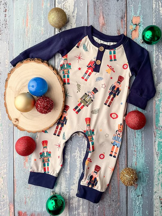 Preorder LR1934 Nutcracker navy blue button long sleeve onesie High quality