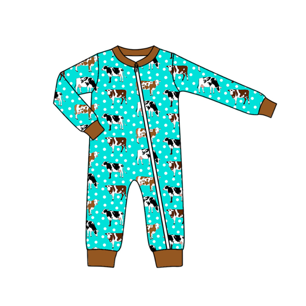 Preorder LR1943 Polka dot brown zippered long-sleeved onesie for cows