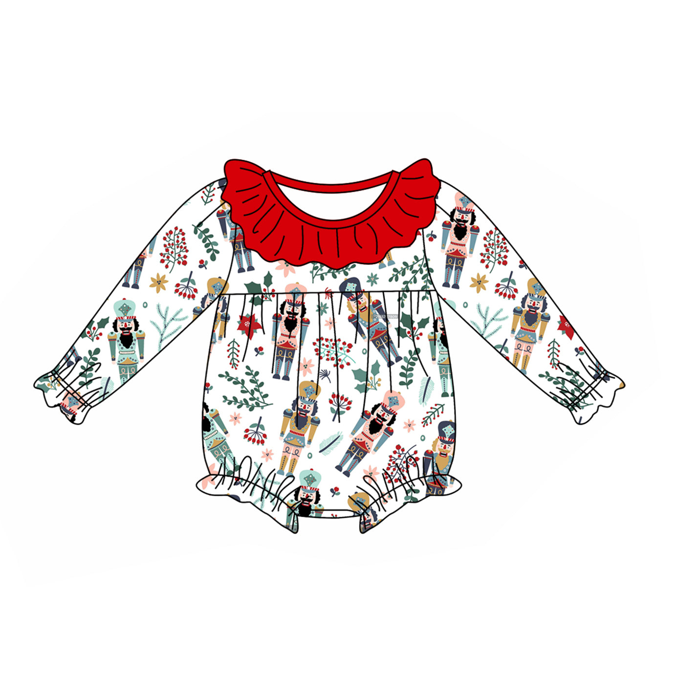 Preorder LR1948 Nutcracker leaves red lace white long-sleeved onesie