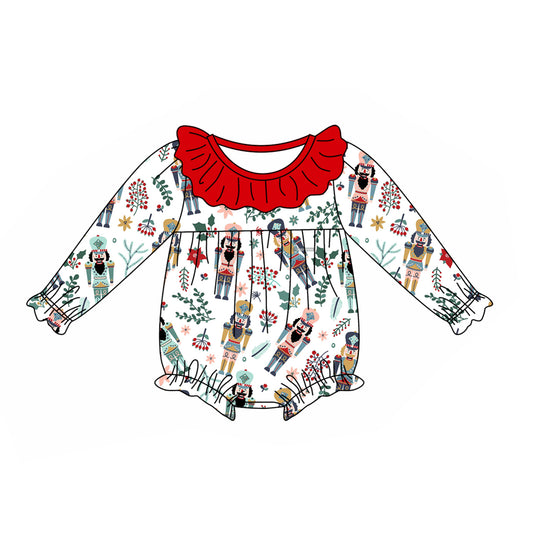 Preorder LR1948 Nutcracker leaves red lace white long-sleeved onesie