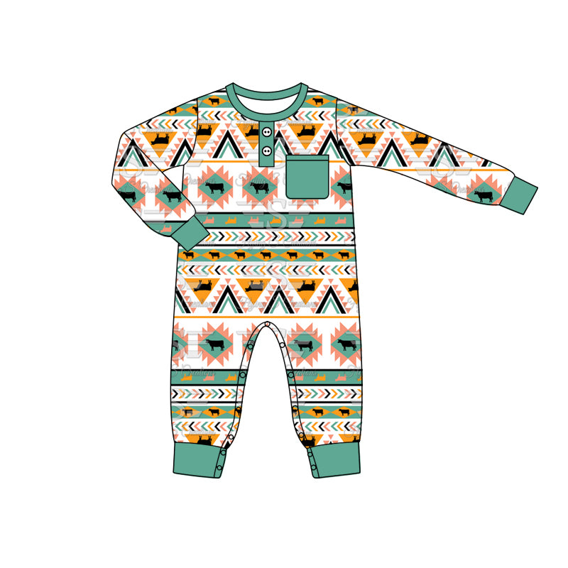 Preorder LR1953 Bull geometry long sleeve onesie with green pockets