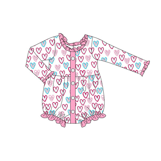 Preorder LR1954 White long-sleeved onesie with pink lace buttons