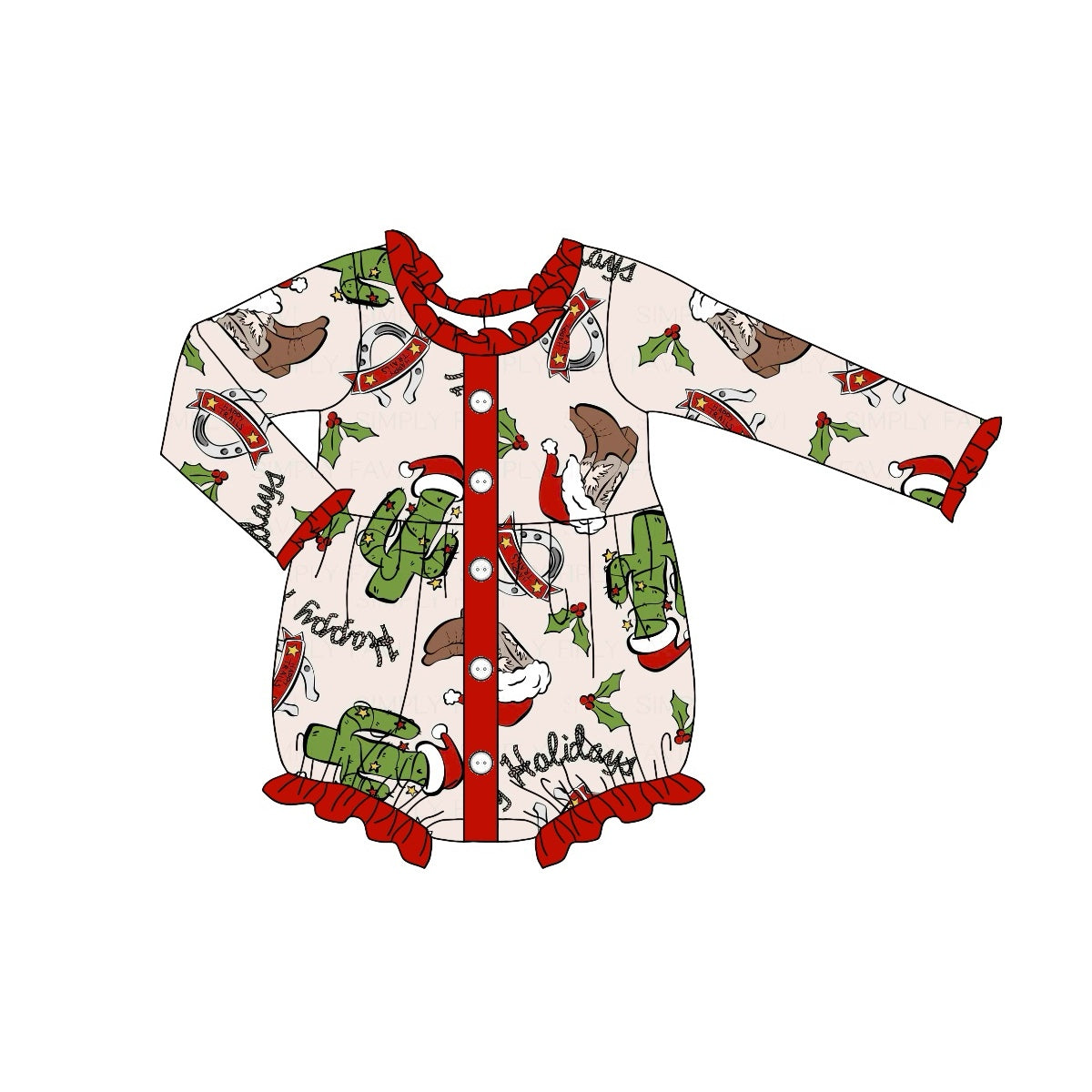 Preorder LR1956 Christmas boots cactus red lace button-up long-sleeved onesie