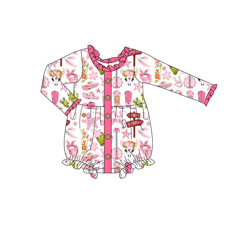 Preorder LR1958 cowgirl boots Cactus rose red lace buttons white long sleeve onesie high quality