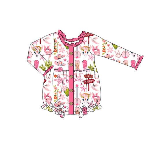 Preorder LR1958 cowgirl boots Cactus rose red lace buttons white long sleeve onesie high quality