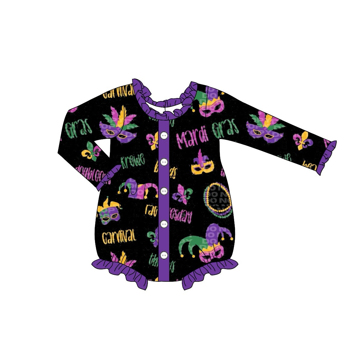 Preorder LR1959 mardi gras Mask Purple lace button black long sleeve onesie High quality