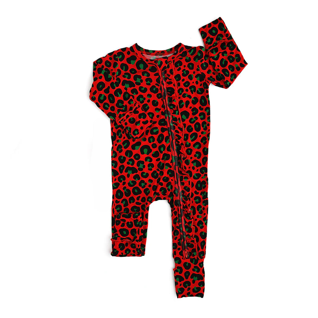 Preorder LR1962 Black green leopard print red lace zipper long sleeve onesie high quality wholesale