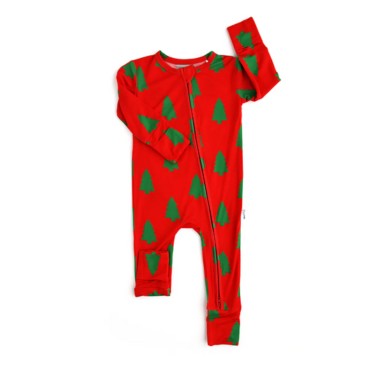 Preorder LR1964 Christmas tree red zipper long sleeve onesie high quality wholesale