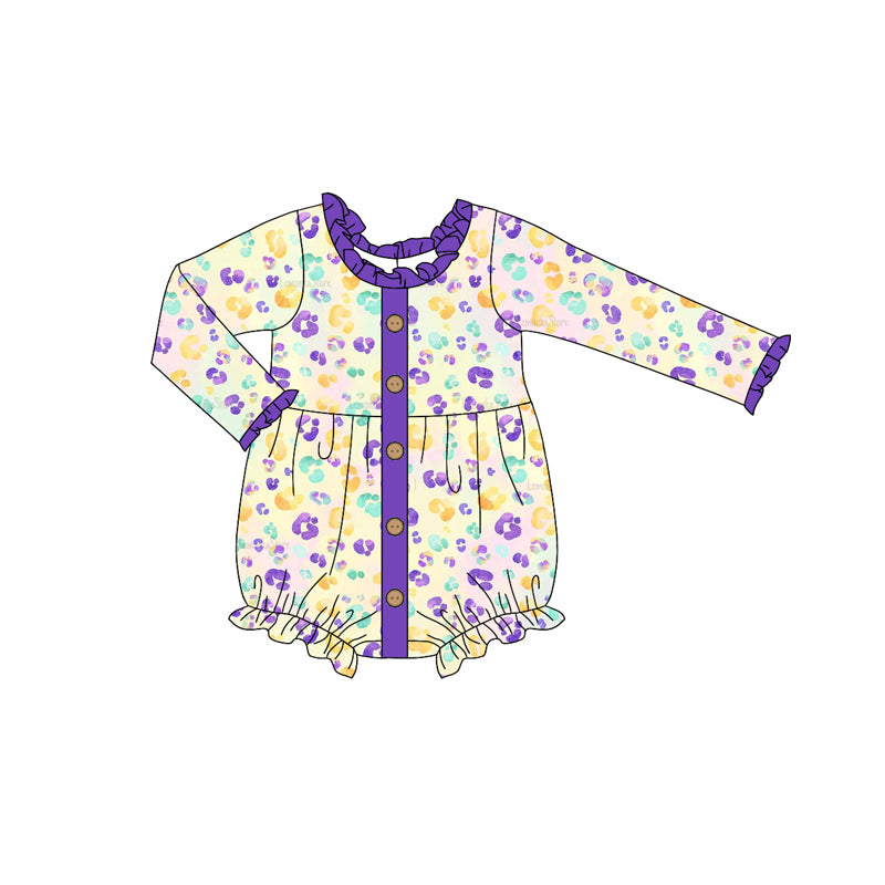 Preorder LR1972 Carnival leopard purple lace button color long sleeve onesie high quality wholesale