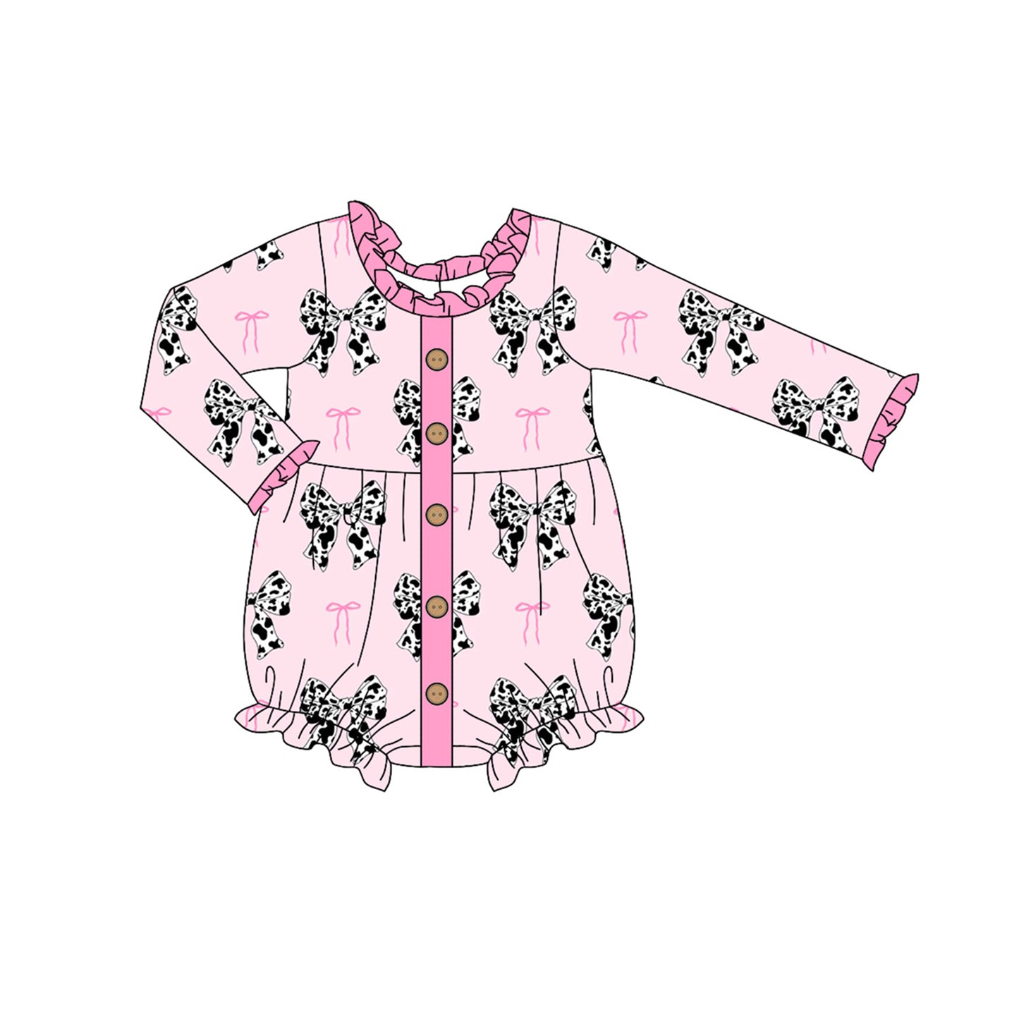 Preorder LR1975 Cow print bow pattern pink lace long sleeve onesie high quality wholesale