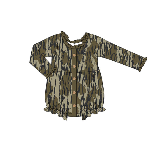 Preorder LR1977 Camouflage military green lace button long sleeve onesie high quality wholesale